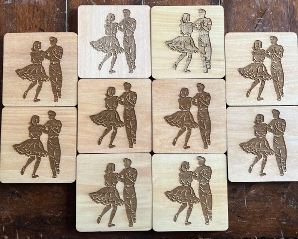 Laser engraved wooden drink coasters