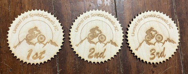 Laser cut and laser engraved sprocket wooden trophies